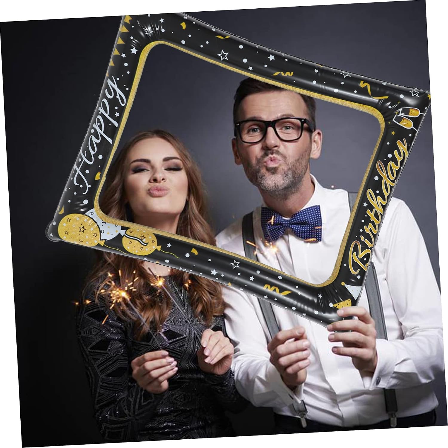 Healifty Inflatable Birthday Photo Booth Frame Lightweight Funny Selfie Prop Party Decor for Family Friends Celebration