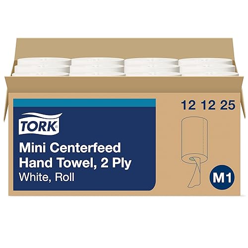 Tork Basic Mini Centerfeed - Toalla de papel blanca M1, alta absorción, 12 x 266 hojas, 121225