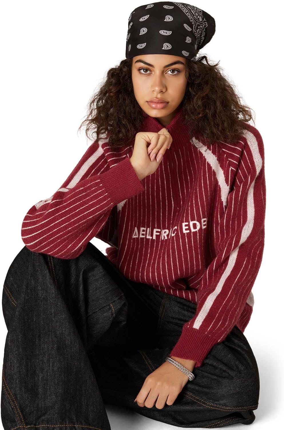 Aelfric Eden Vintage Striped Quarter Zip Sweaters Knit Long Sleeve Drop Shoulder Pullover Sweater Y2K Fall Outfits - Image 3