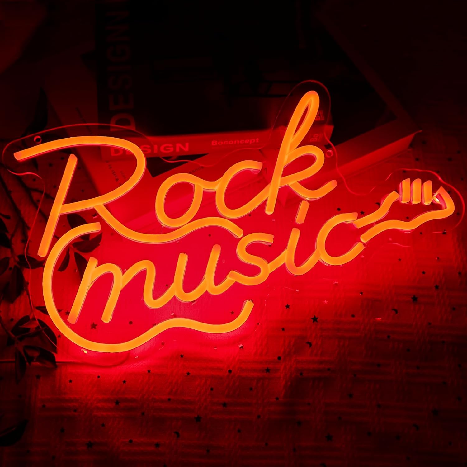 Rock Music Neon Sign for Wall Decor, Red Led Signs for Bedroom, USB Dimmable Guitar Neon Lights for Live Music Bar Recording Room Studio Bedroom Pub Man Cave Home Club Decoration