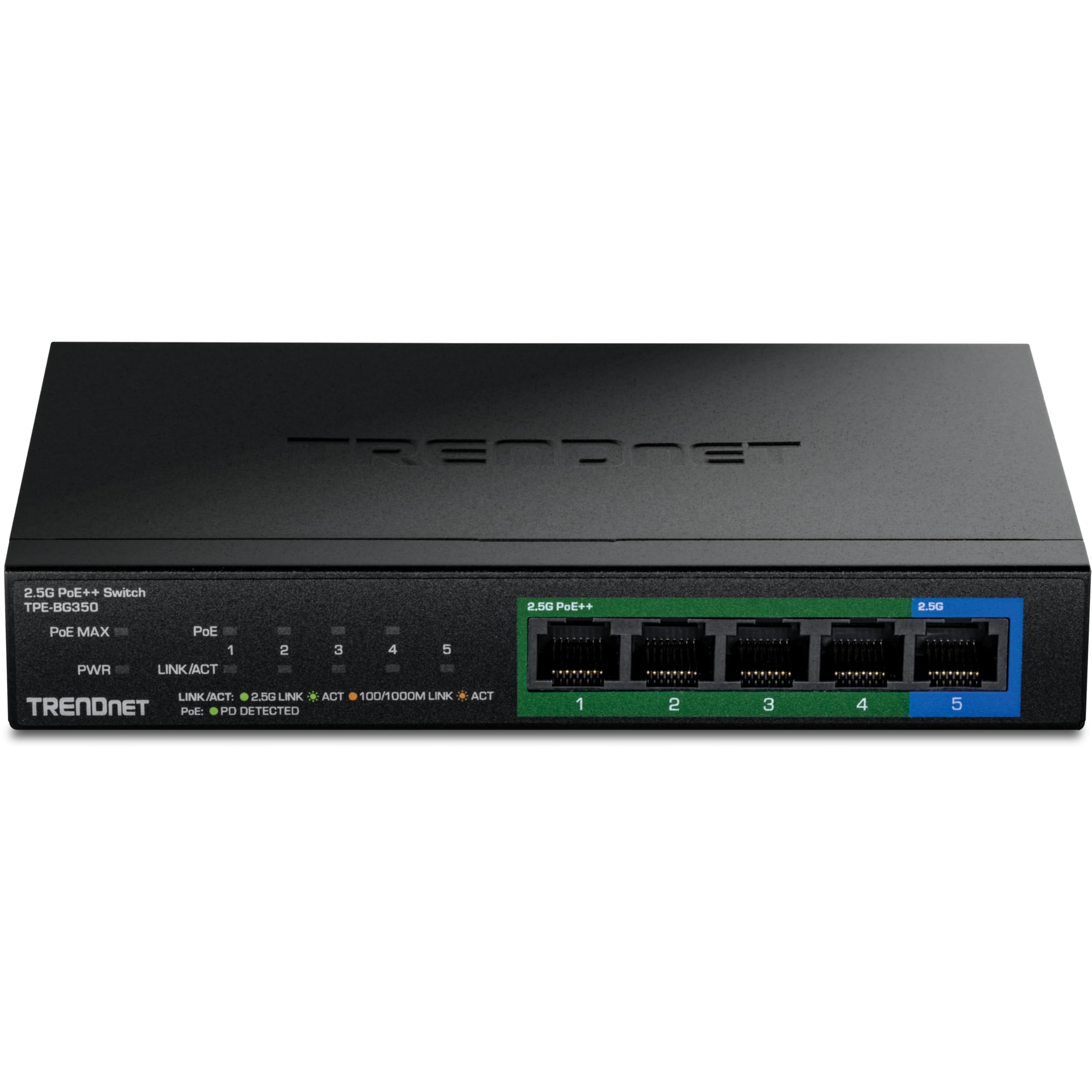 TRENDnet Commutateur PoE++ 5 ports 2,5 G, TPE-BG350, conforme NDAA + TAA, budget d'alimentation de 135 W, 95 W par port, capacité de commutation de 25 Gbit/s, répartiteur Ethernet, protection à vie