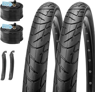 MOHEGIA City Bike Tires Set 2 Pack 24/26x2.125 Inch Folding Bicycle Tires with 24/26 Inch Schrader Valve Inner Tubes and Tire Levers for Urban Commuter