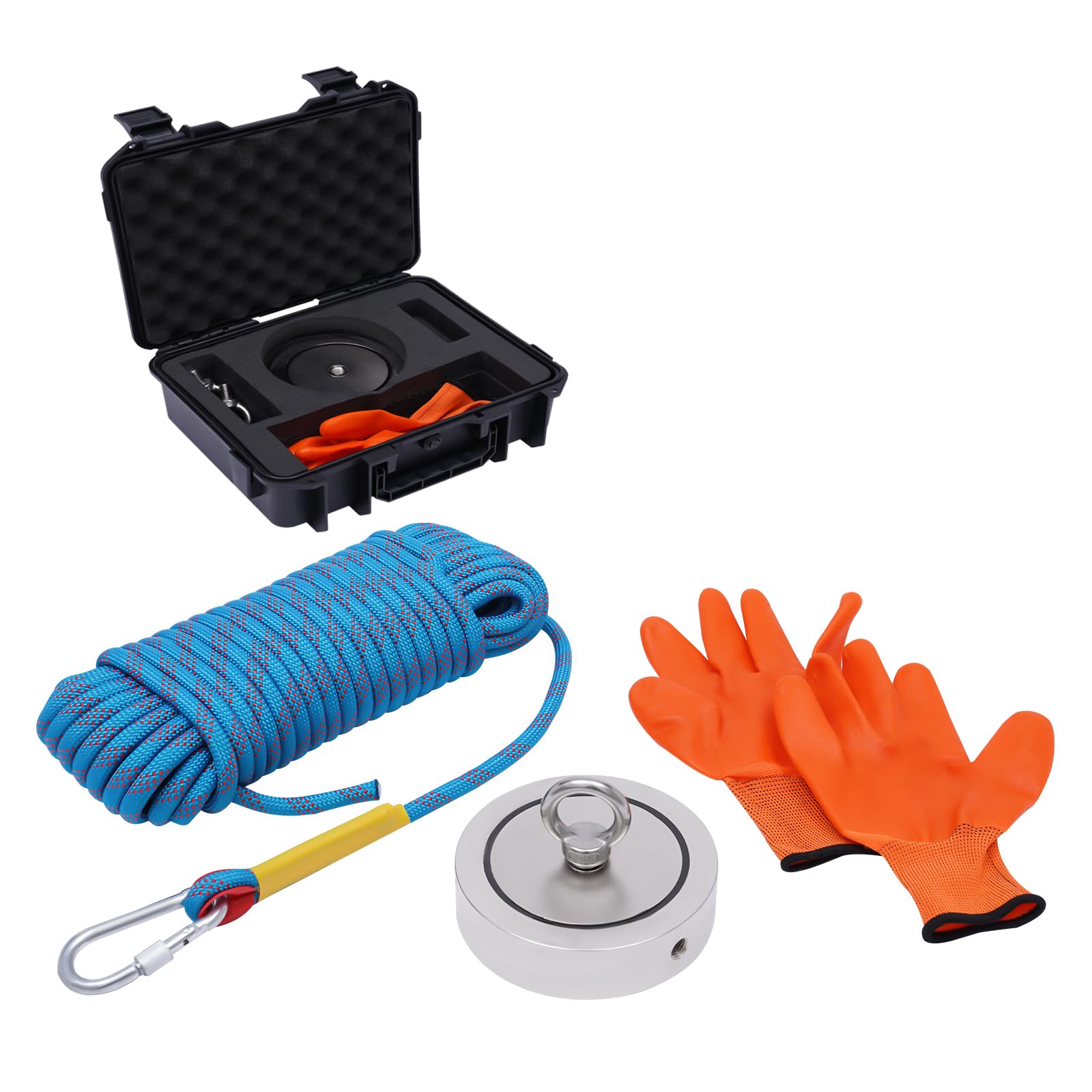 pijopang 4000 lbs Fishing Magnet Kit, Double Sided Magnet Fishing Kit with Rope, Super Strong Fishing Magnet for Retrieving Items in River, Lake, Beach, Lawn, Diameter 5.35in