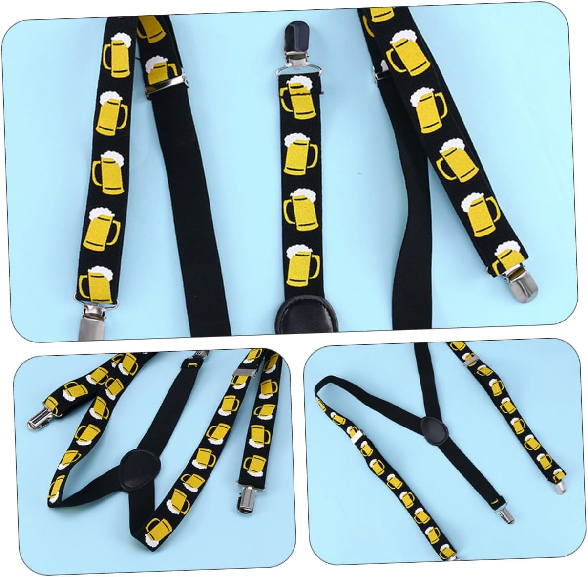 VANZACK 2pcs 2.5cm Wide Beer Print Suspenders Strap Black, Adjustable Shoulder Girdle Overalls Strap for Party Favors and Dress up Supplies