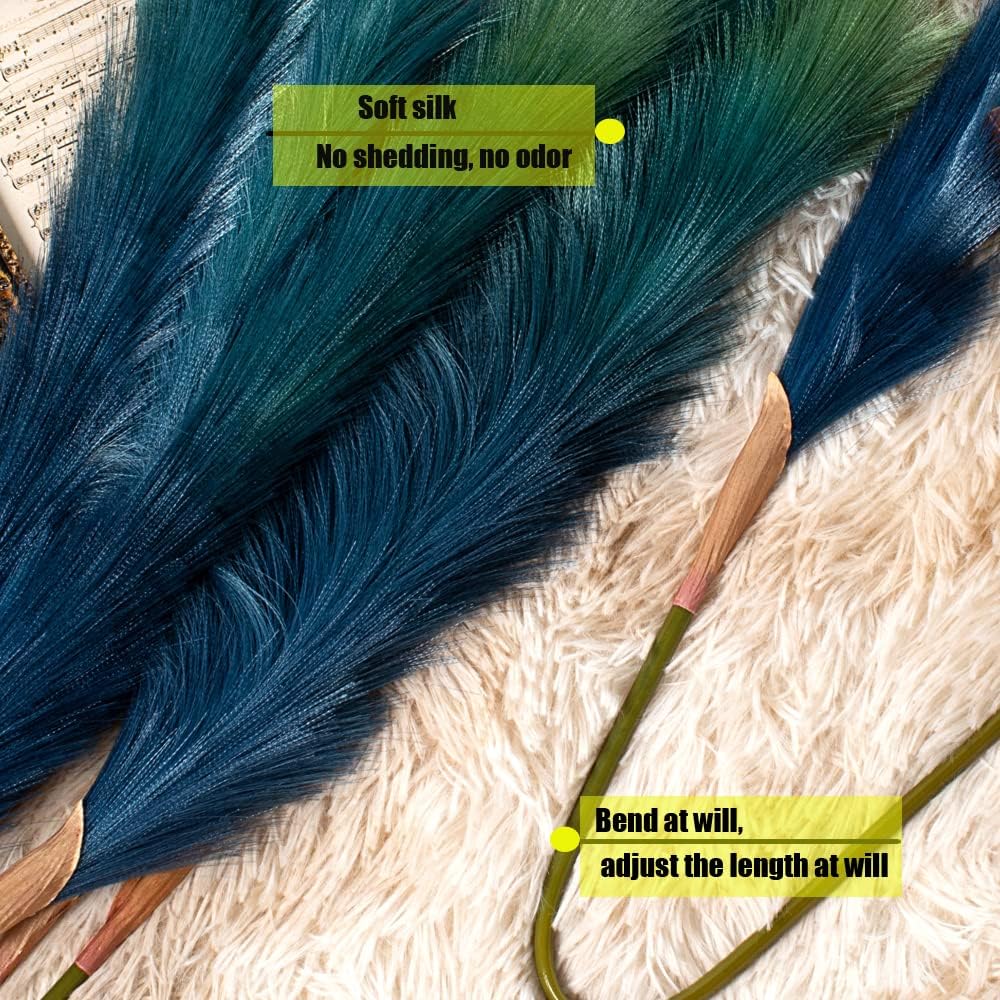 7Pcs/31.49'' Fluffy Faux Pampas Grass Home Bedroom Living Room Table Vase Decoration Large Dried Flower Bouquet Wedding Decor Soft Natural Artificial / Fake Bulrush Reed Grass No Shedding(Blue)