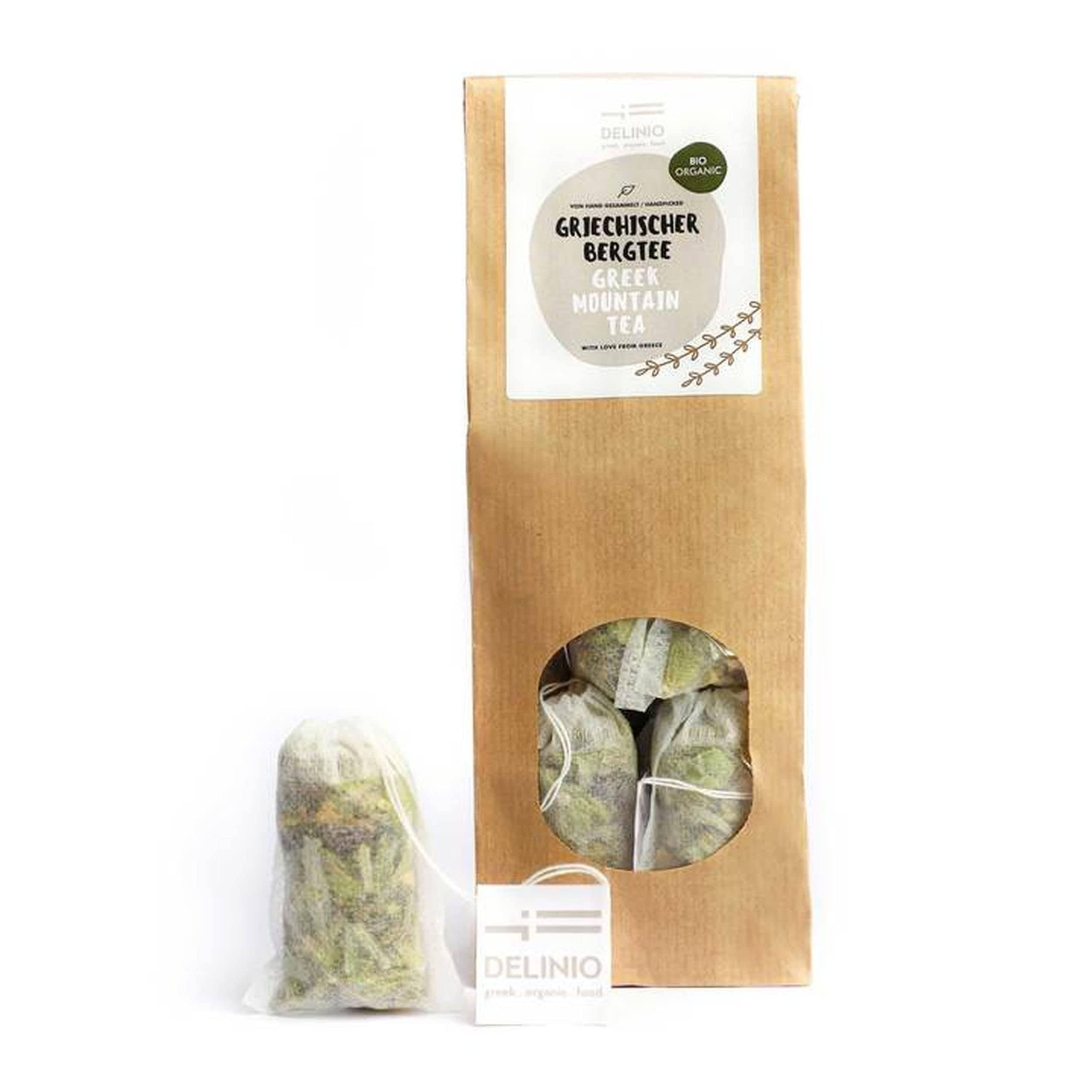 DELINIO Griechischer Bergtee Sideritis Scardica Bio - 10er-Pack (100 Teebeutel, je 2 g) - ergiebig: 1 Beutel bis 1 L - handgeerntet in Griechenland, ohne Zusätze, koffeinfrei - heiß oder als Eistee
