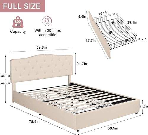Miniatura 34 de VECELO Base de cama de tamaño matrimonial con cabecera ajustable copetuda, base de colchón, soporte de listones de madera, fácil montaje, color gris
