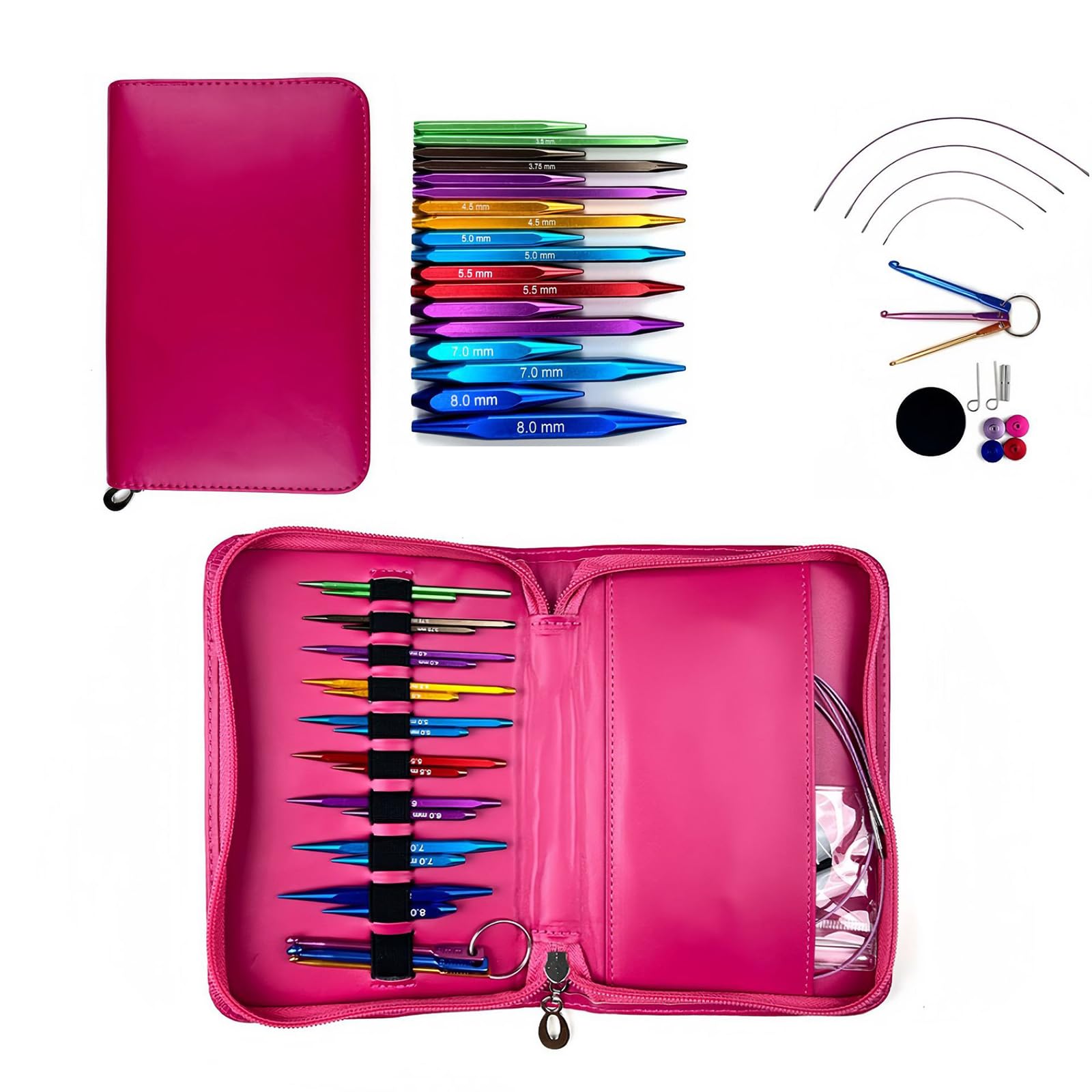 Juego de 9 Pares de Agujas de Tejer Circulares Intercambiables con Estuche de 3, 5 mm a 8, 0 mm para Tejer suéteres y Sombreros Agujas Circulares Intercambiables