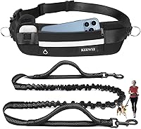 Vista 1 de Correa para perro manos libres con bolsa con cremallera, correa elástica reflectante retráctil de doble asa para perros pequeños y medianos, correr