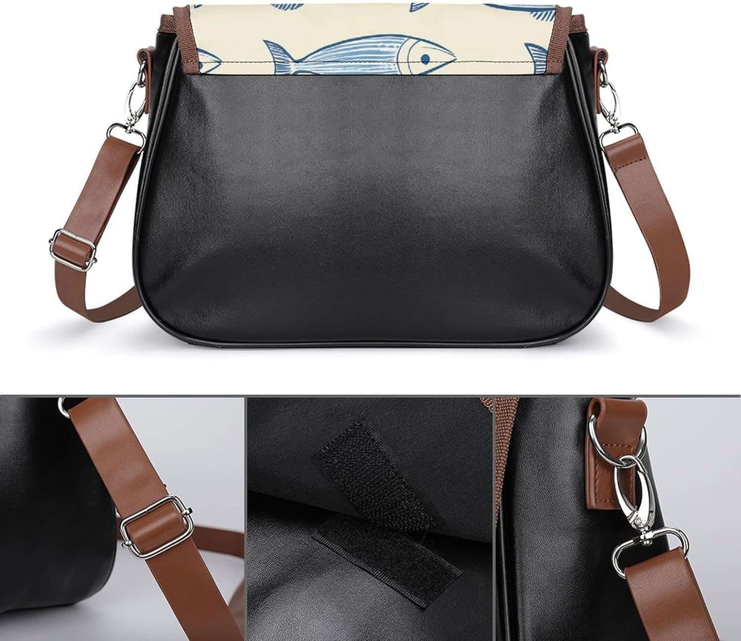 Sardine Fish Cute Crossbody Purses for Women Leather Shoulder Bag Adjustable Shoulder Strap Handbag