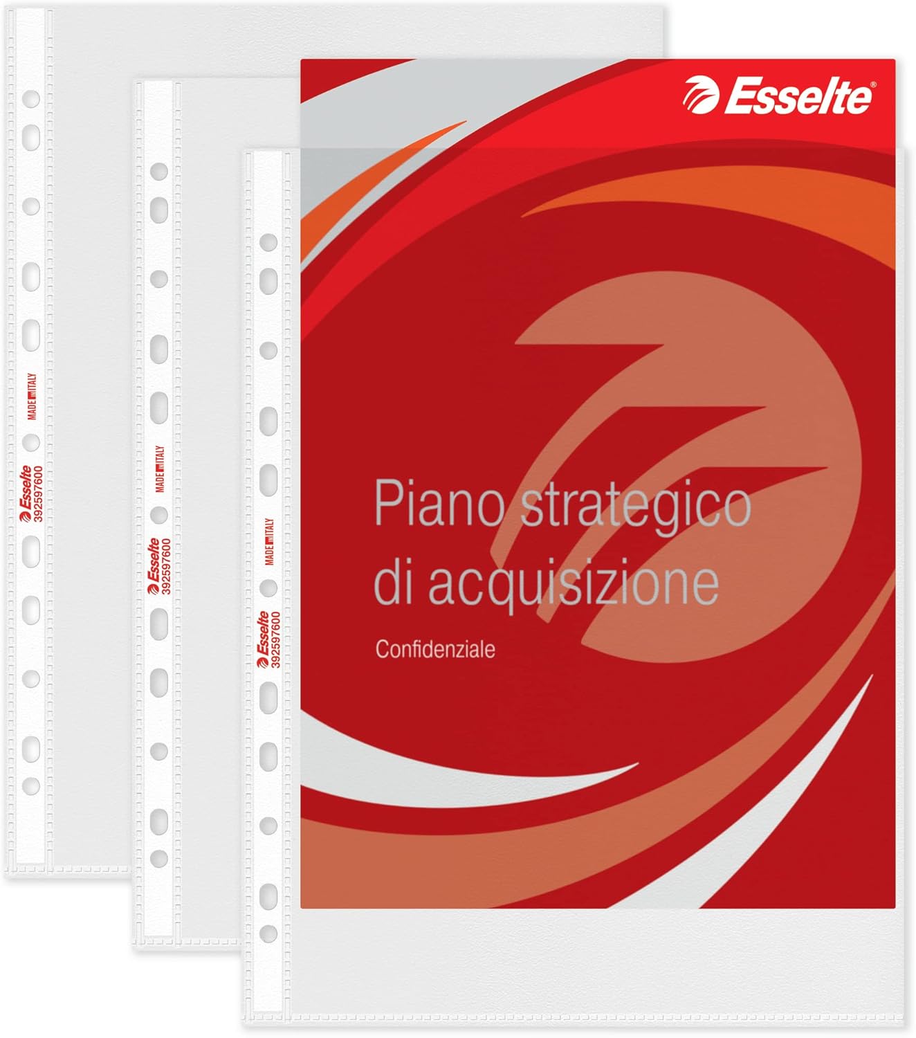 Esselte 392597600 Heavy Duty Punched Pocket, Pack of 25, Holds up to 80 A4 Sheets, Maxi Format, Transparent, 100 Micron PP Material, 259760