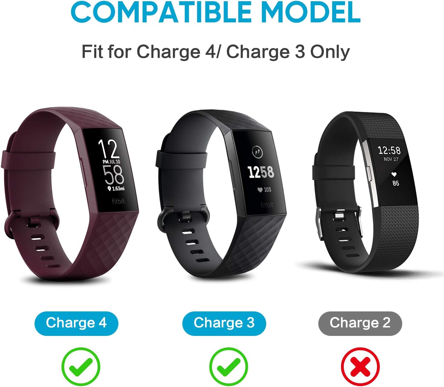 Fymint 2-Pack Charger Cable Compatible with Fitbit Charge 4, 3.3Ft Replacement USB Charging Cable Cord Clip Dock Accessories Adapter for Charge 4 Smartwatch : Cell Phones & Accessories
