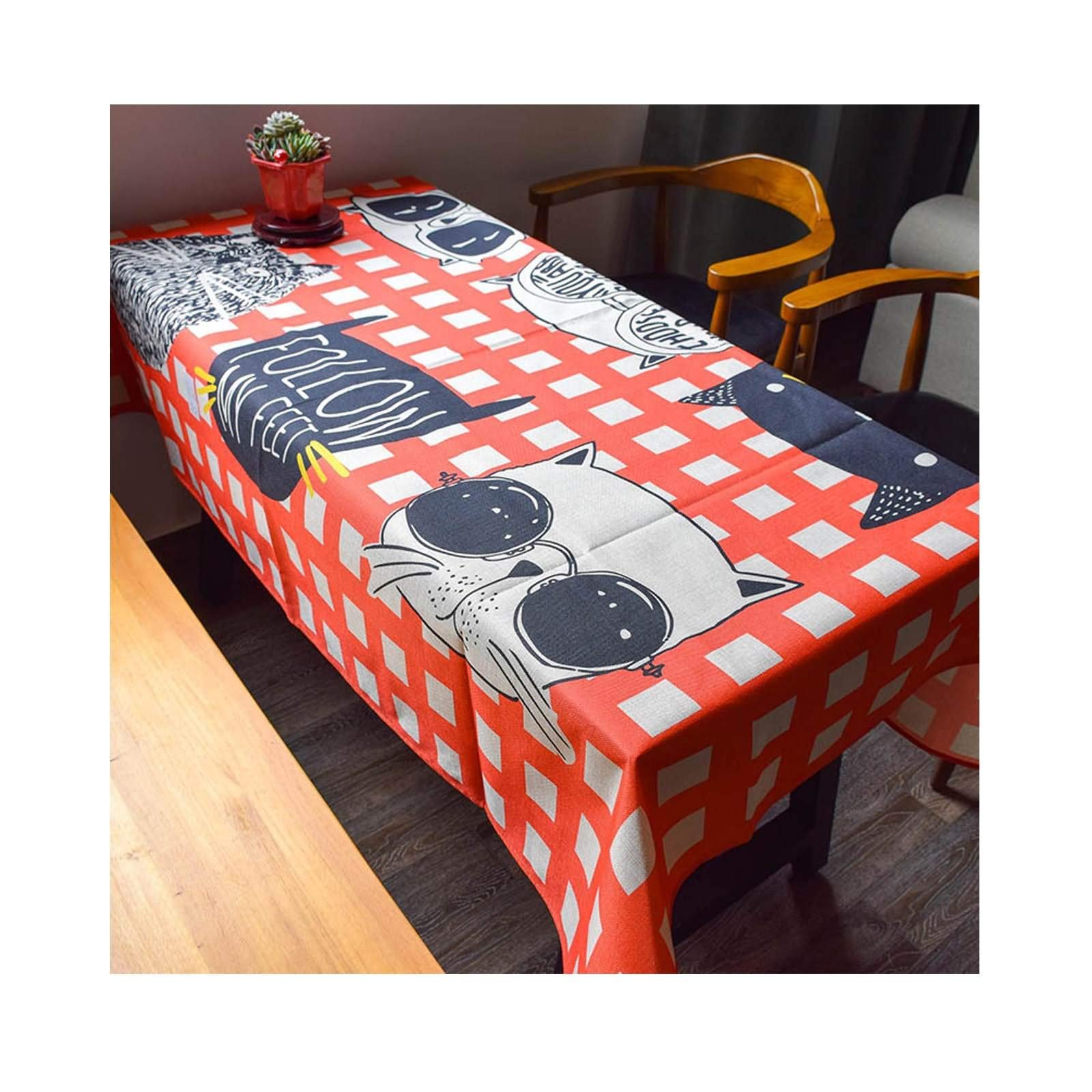Nappe chat dessin animé anti-tache en coton lin style moderne