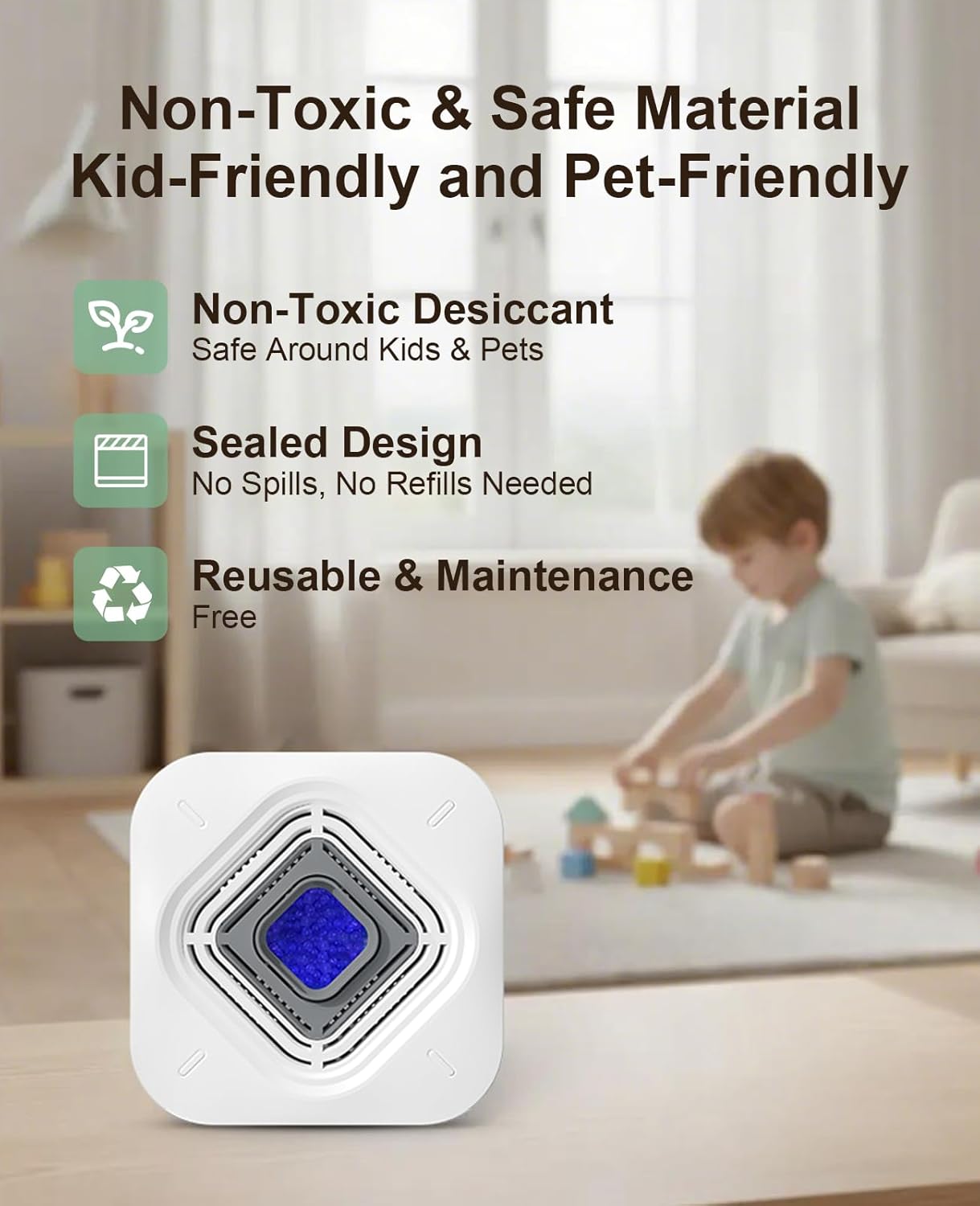 Dehumidifier for Bathroom with Color-Changing Beads, Rechargeable Small Dehumidifier for Closet, Portable Gun Safe Dehumidifier Ideal for Spaces up to 35 Sq.Ft Coverage, Quiet Operation