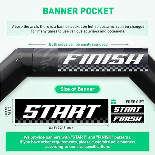 Miniatura 6 de Arco inflable de 20 pies con pies en forma de T y soplador, arco inflable hexagonal con pancartas intercambiables de línea de iniciometa para