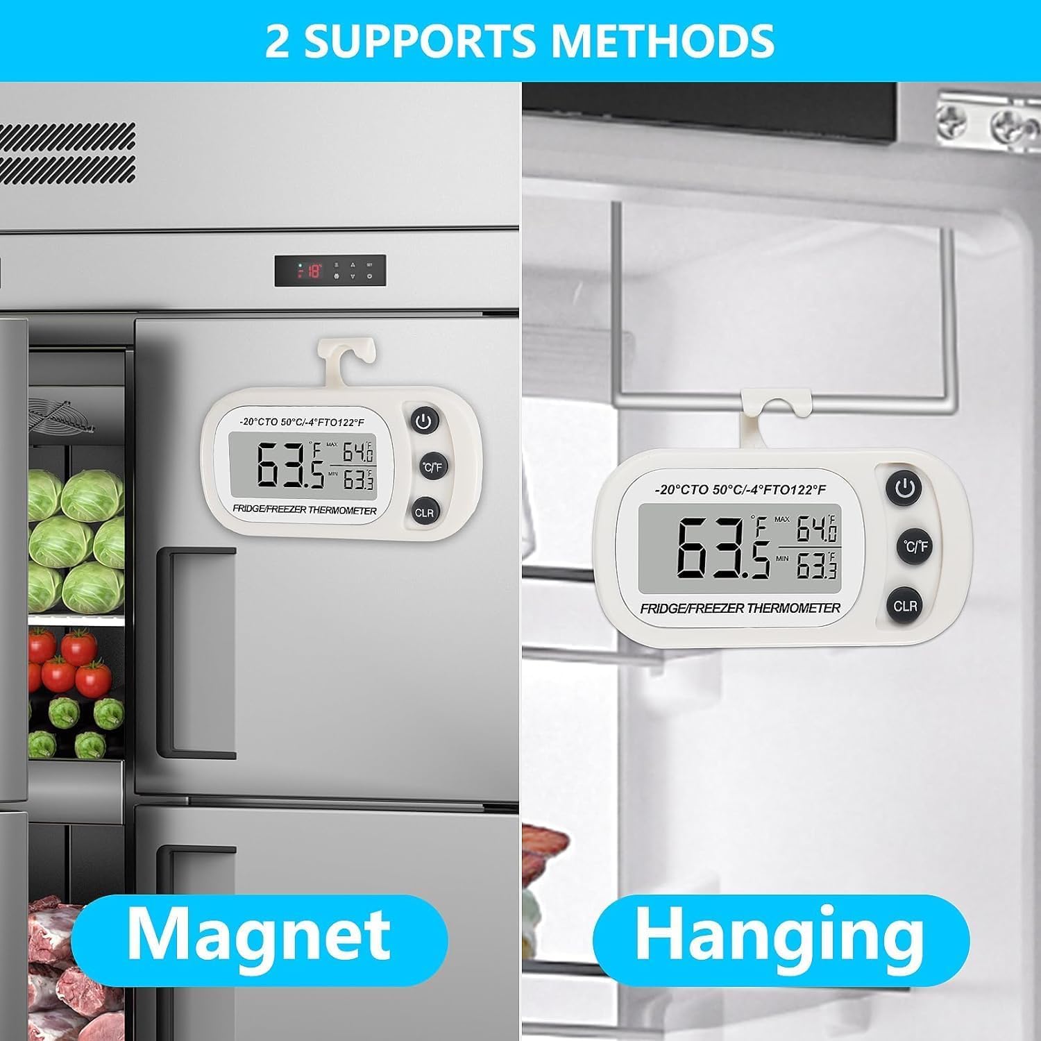KESESU Waterproof Refrigerator Fridge Thermometer, Digital Freezer Room Thermometer, Max/Min Record Function Large LCD Screen for Kitchen, Home, Restaurants (Pack of 1) 5 71ePuK7PJDL. SL1500