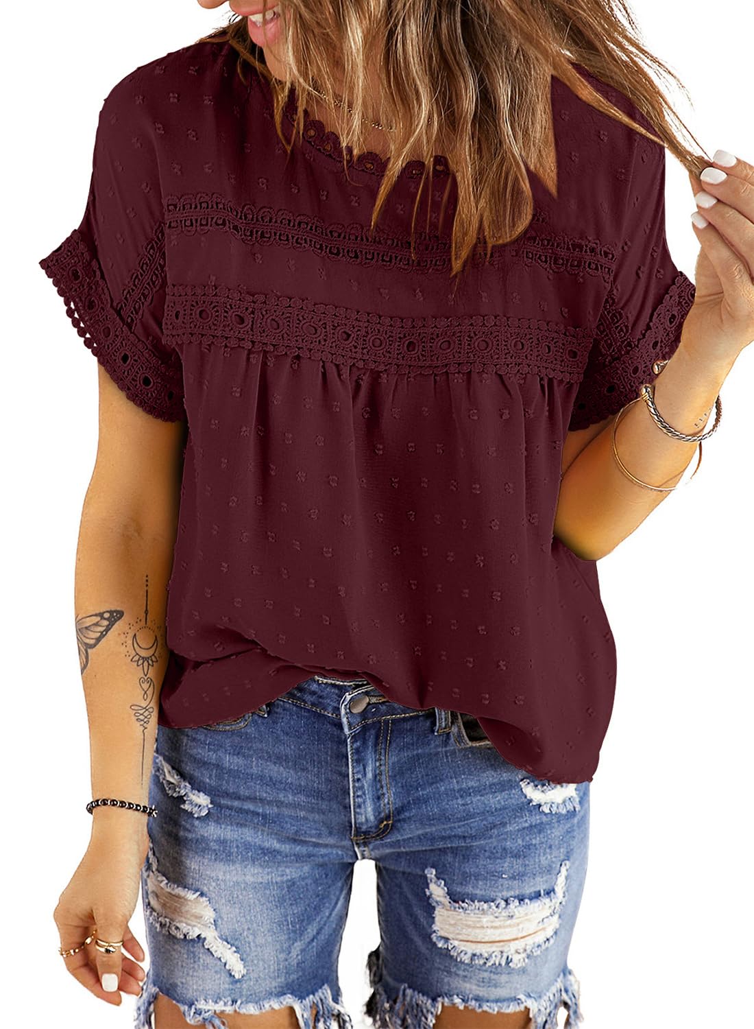 CHICZONE Women Short Sleeve Shirt Crew Neck Summer Blouse Casual Chiffon Tops