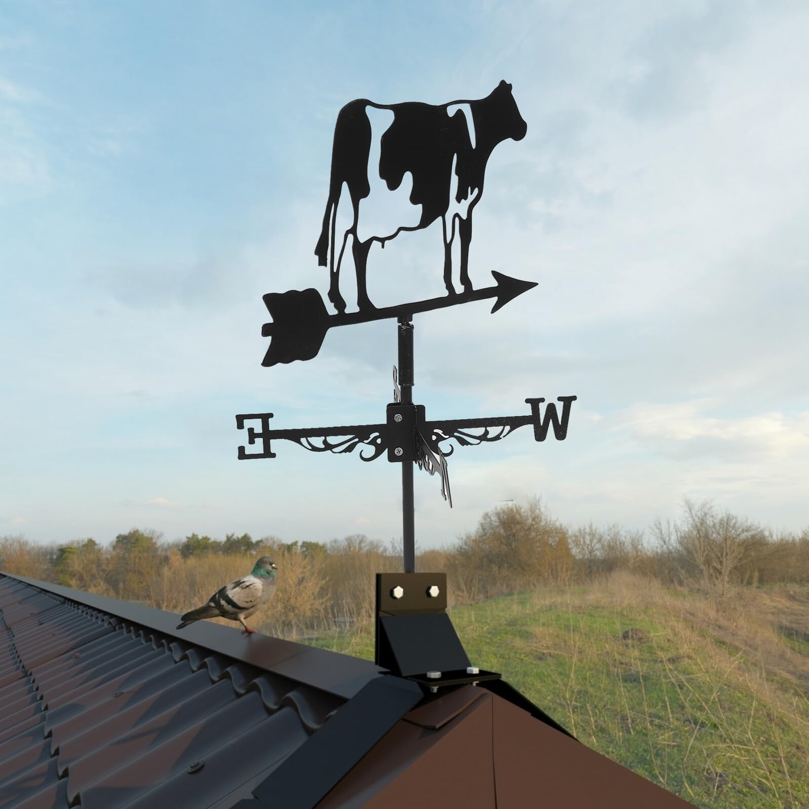 SHINEOFI 3D Kuh Wetterfahne aus Metall Gartenstecker Windanzeiger für Terrasse und Rasen Wetterbeständig Dekorative Dachwetterfahne für Garten und Pavillon