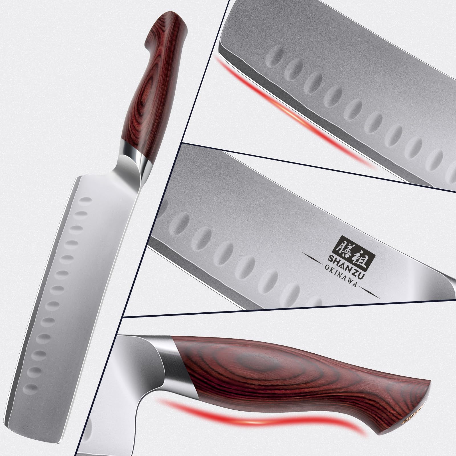 SHAN ZU Coltello Nakiri 18cm, Coltello da Cucina Giapponese per Carne e Verdure, Coltello da Chef Lama Acciaio Inossidabile ad Alto Tenore di Carbonio 10Cr15Mov e Impugnatura Ergonomica in Legno Pakka