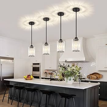 ZSMIHDOH 3 Pack Black Pendant Light, Modern Crystal Pendant Lights