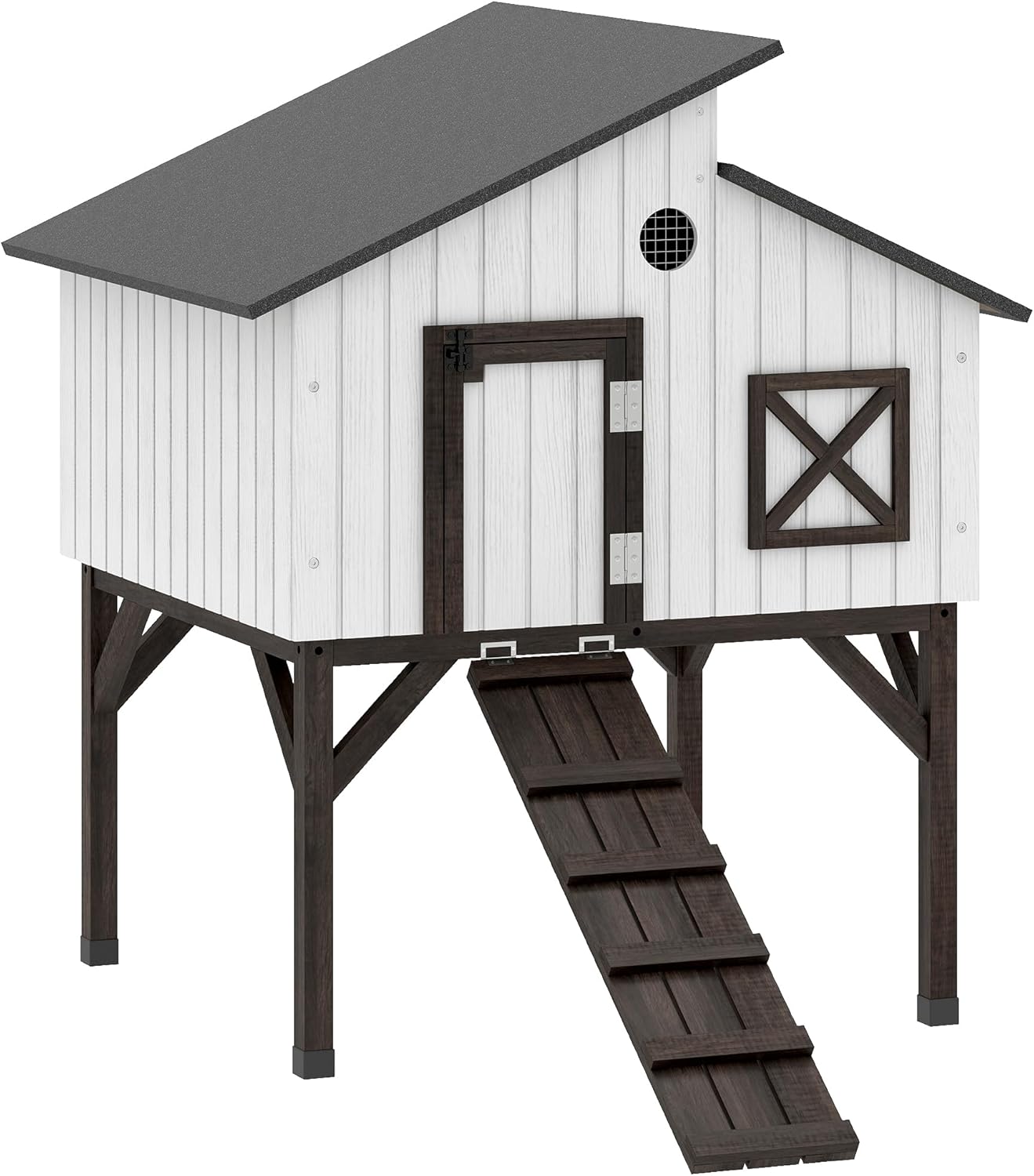 PawHut Chicken Coop, Elevated Hen House with Nesting Box, Rabbit Hutch with Ramp, Openable Roof, Perching Bar, Outdoor Wooden Duck House Poultry Cage for 2 Chicken, Rabbits, Small Animals