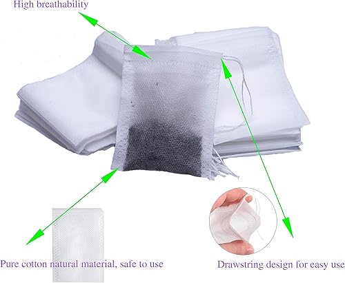 Miniatura 3 de ZANLER 2000 bolsas de filtro de té desechables para té suelto, bolsas de té vacías para té de hojas sueltas con cordón para cocinar en bolsitas de