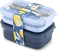 Vista 1 de Ello Juego de 2 contenedores de almacenamiento de alimentos de plástico para lonchera, tipo Bento, con tapas de plástico herméticas, a prueba