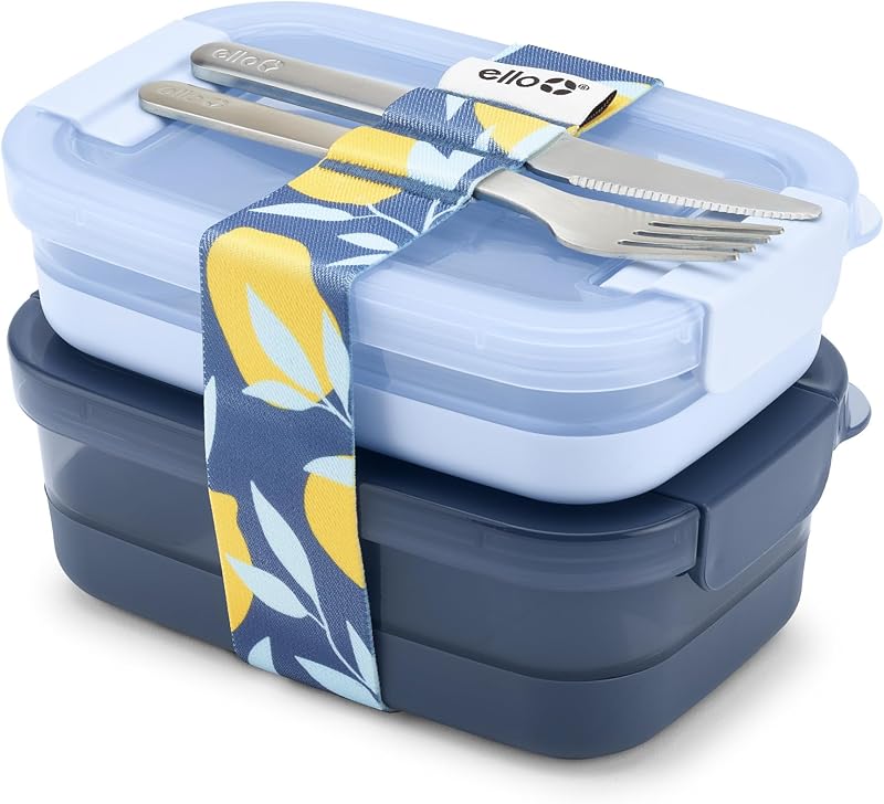 Lunch Stack Bento Box Plastic Food Containers, 2 Pack, Blueberry | Leakproof bento box food containers, 2 pack. BPA-free, great for meal prepping, school & office lunches, and leftovers.