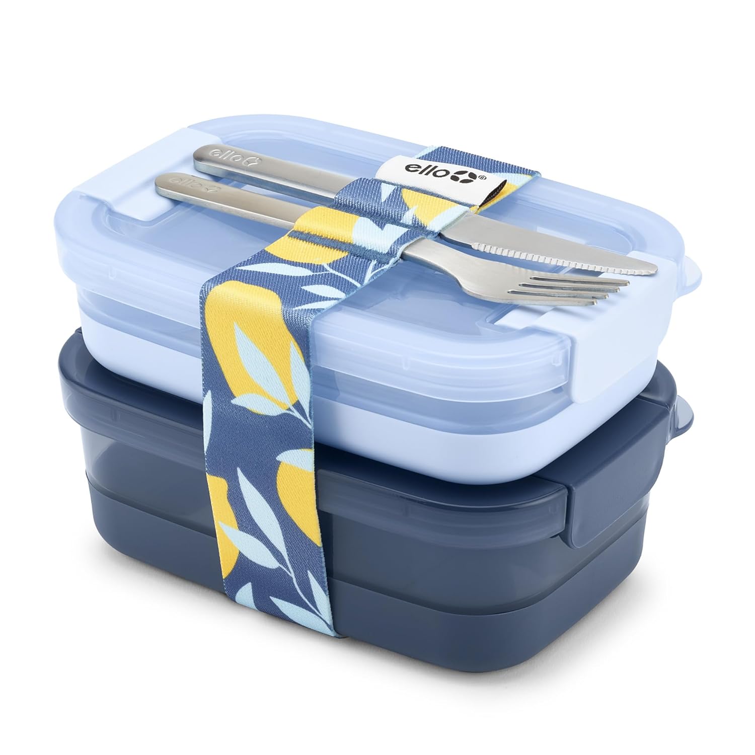 Ello 2-Pack Lunch Stack Plastic Food Storage Container Bento Box with Airtight Leak-Proof Locking Plastic Lids and Silicone