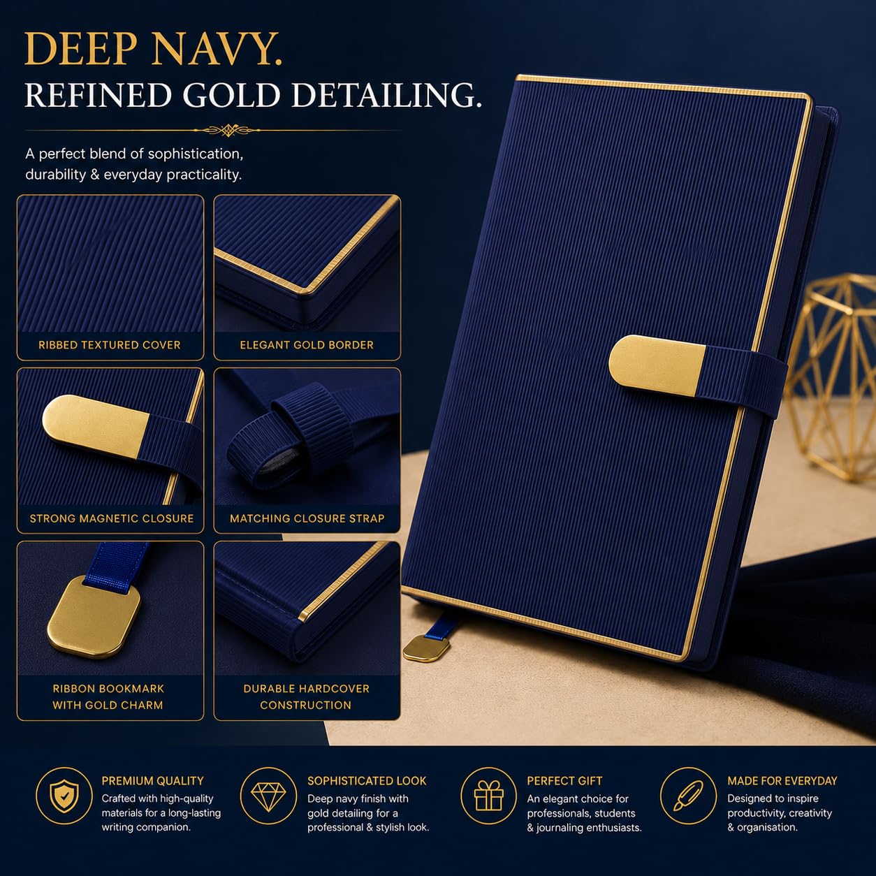 SEAMLESS College Ruled Notebook Journal for Work, Premium Executive Office Notebook with Magnetic Lock, Soft Cover Ruled Diary for Business, Study & Daily Writing (Blue) image 3