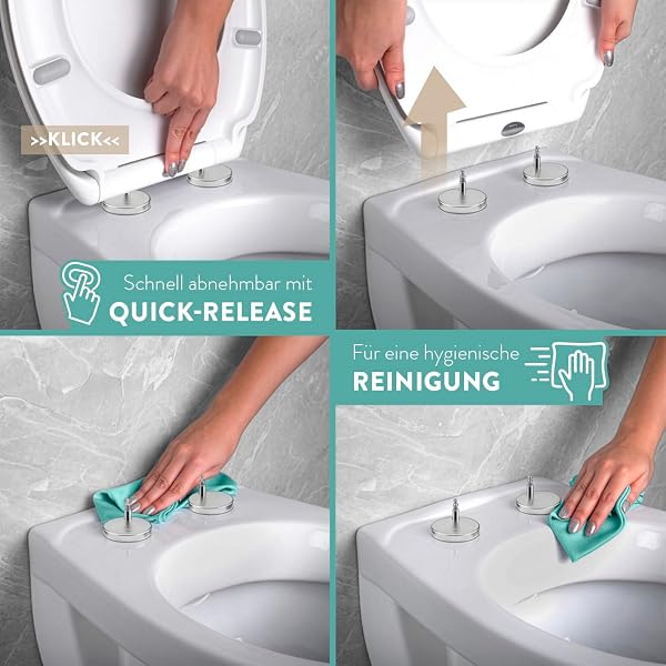 Benkstein® Toilettendeckel mit Absenkautomatik oval weiß – antibakterieller WC Sitz – Quick-Release zur einfachen Reinigung – einfache Montage – Urea-Duroplast – abnehmbar – bis 150 kg belastbar - 4