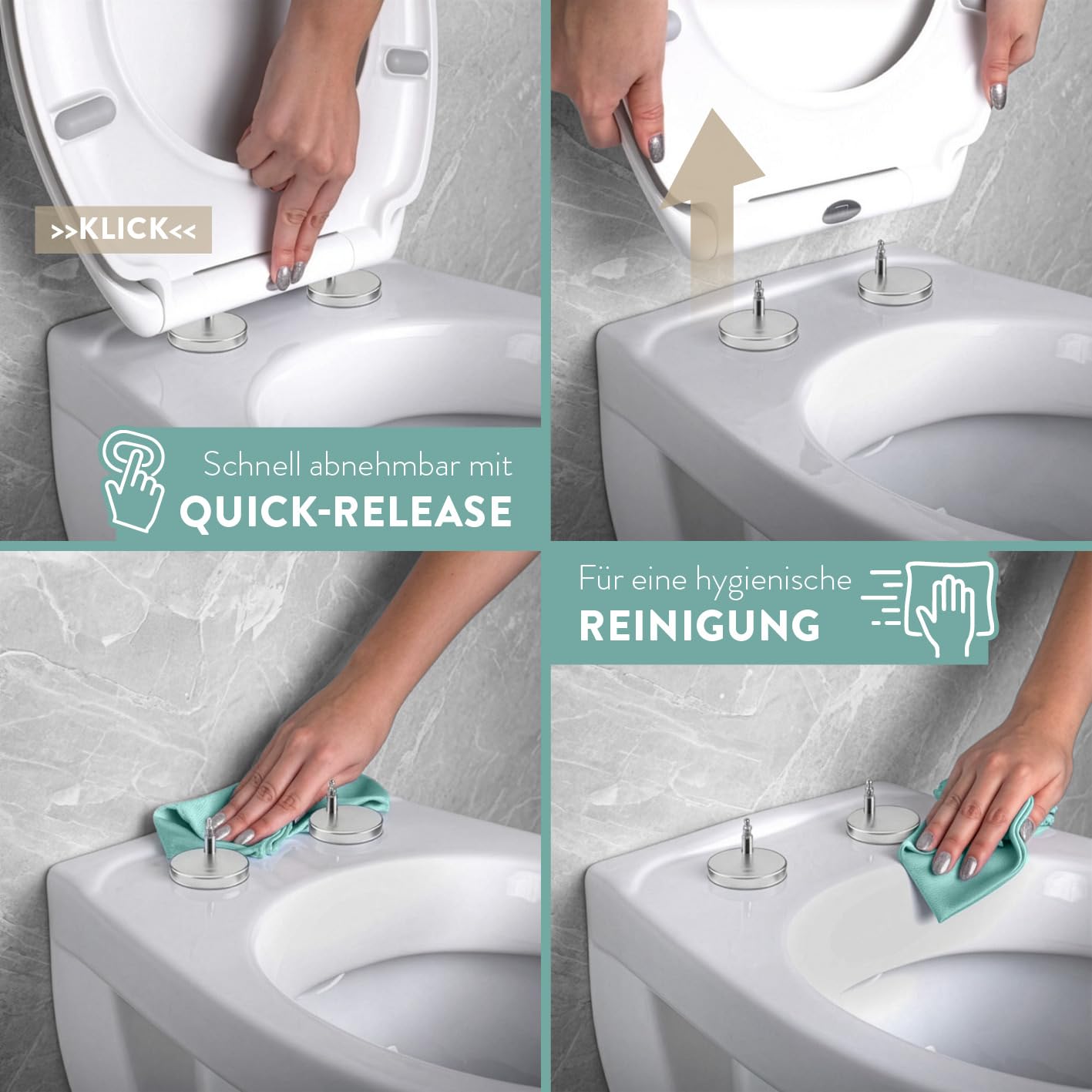 Benkstein® Toilettendeckel mit Absenkautomatik oval weiß – antibakterieller WC Sitz – Quick-Release zur einfachen Reinigung – einfache Montage – Urea-Duroplast – abnehmbar – bis 150 kg belastbar