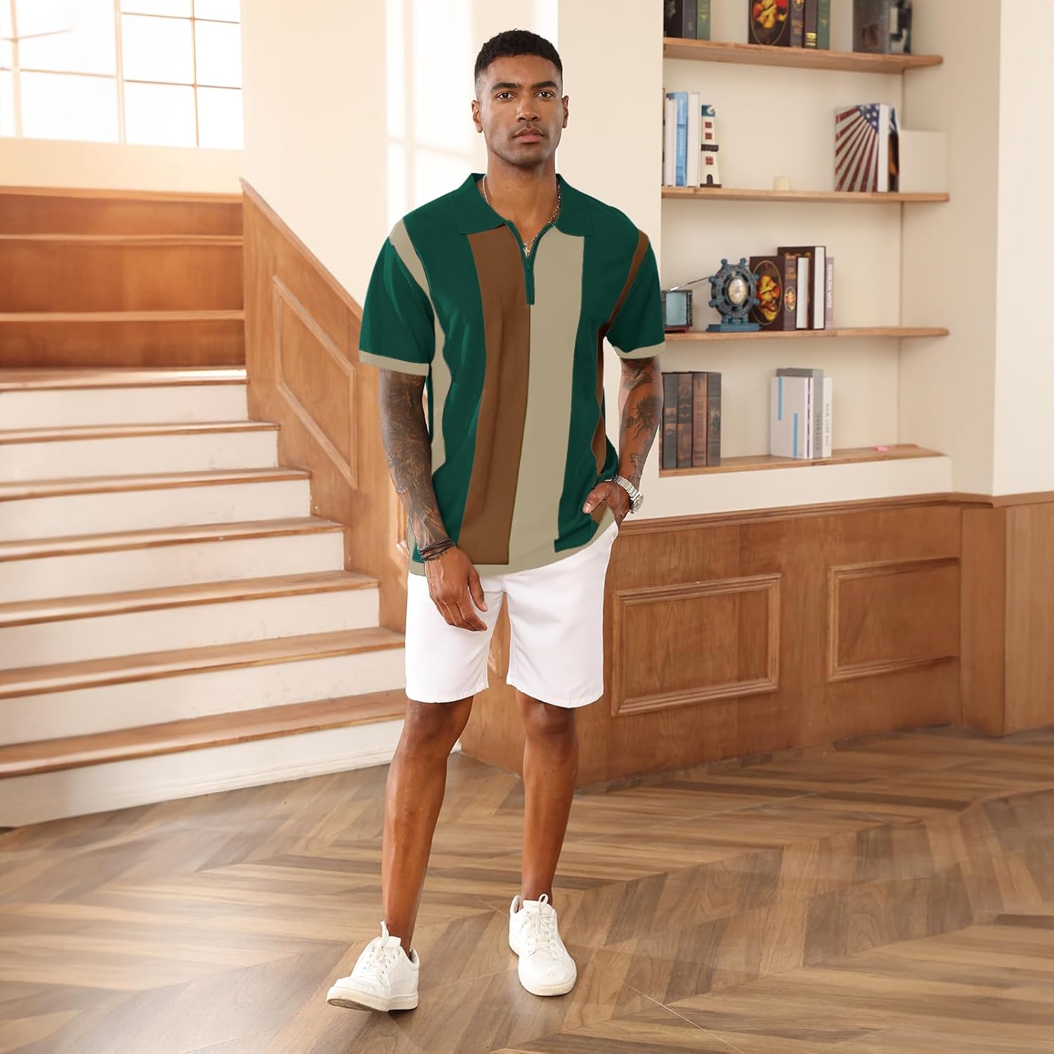 Men's Fashion Polo Shirts Vintage Striped Knitting Shirts Casual Slim Fit Golf Shirts - Image 5