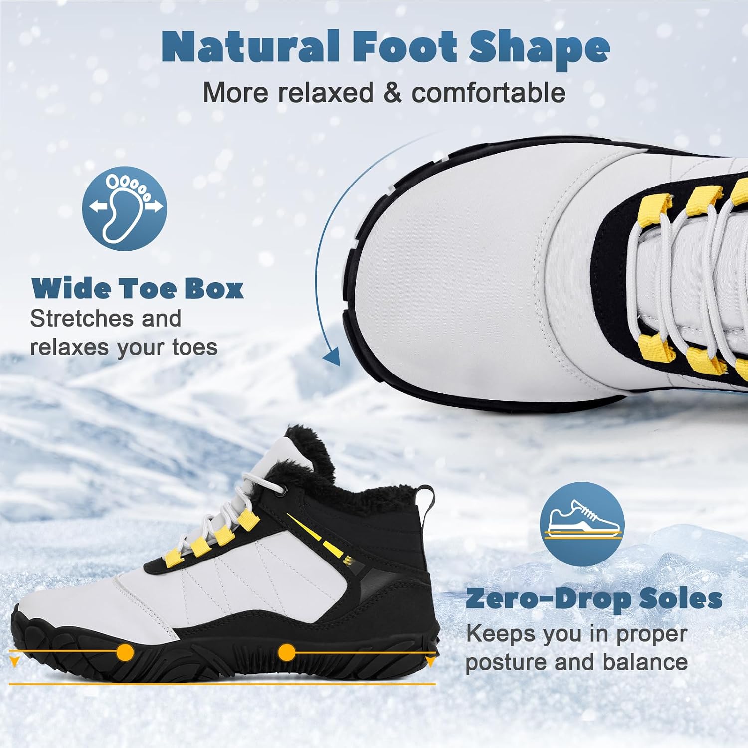 Hike Winter Footwear Barefoot Boots Mens Womens, Waterproof Winter Snow Boots, Warm Ankle Booties, Wide Toe Barefoot Hiking Boots, Non-Slip Zero Drop Sole Hike Shoes for Hiking Walking Outdoor