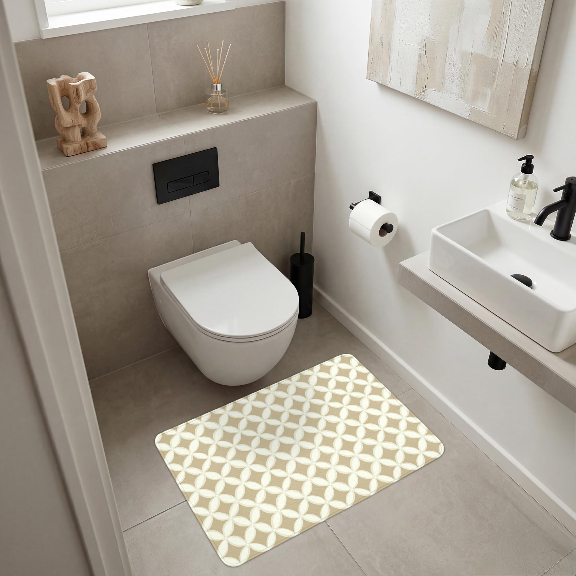 Alfombra De Baño Rectangular 90x60 cm Bathroom Bath Mat Lavable Tapete Antideslizante Alfombras Ducha Decoracion Alfombrilla Simétrico - Motivo - Beige