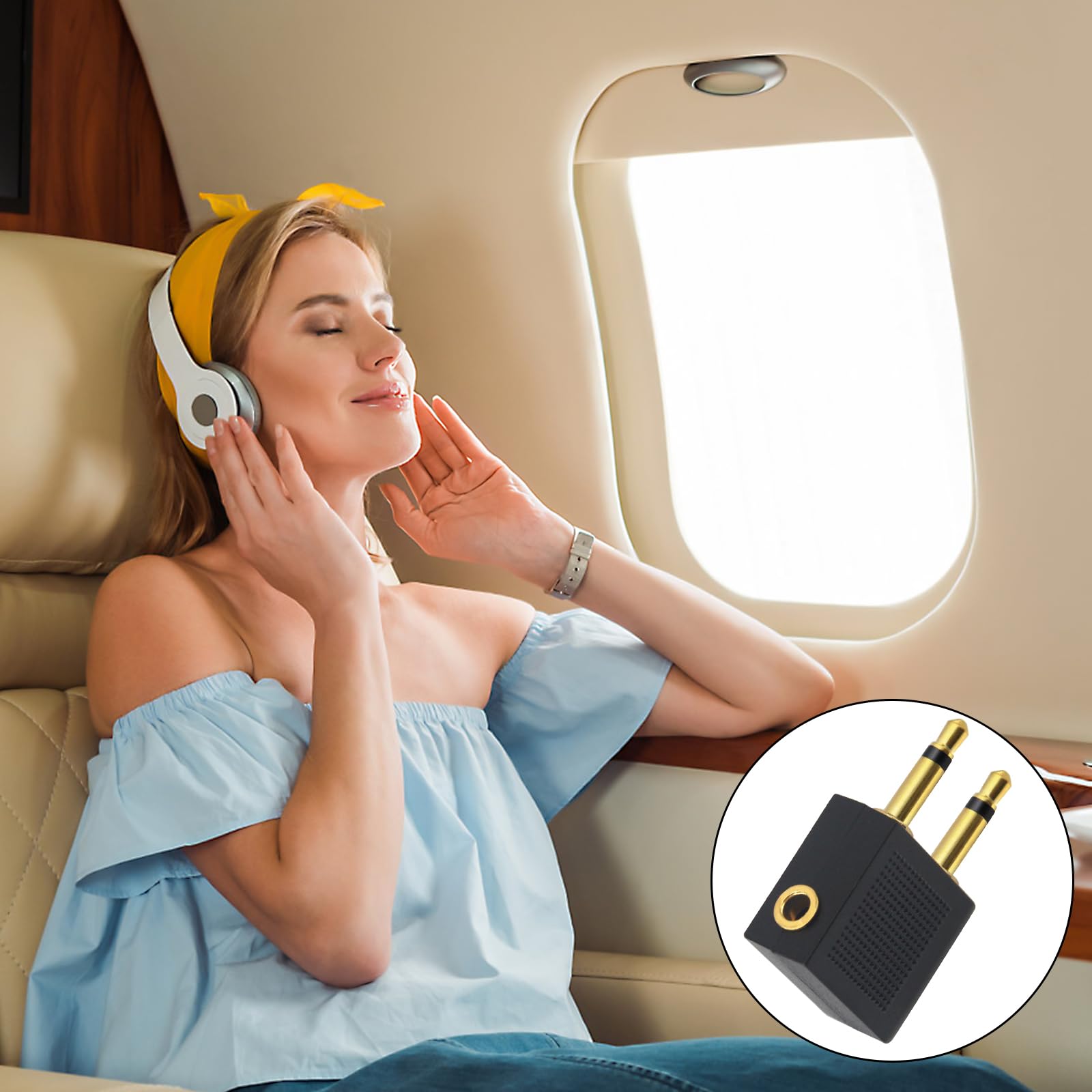poeland Adapter słuchawek Airline Airplane do słuchawek, AUX, podwójny 3,5 mm męski na 3,5 mm żeński pozłacany (3 sztuki)