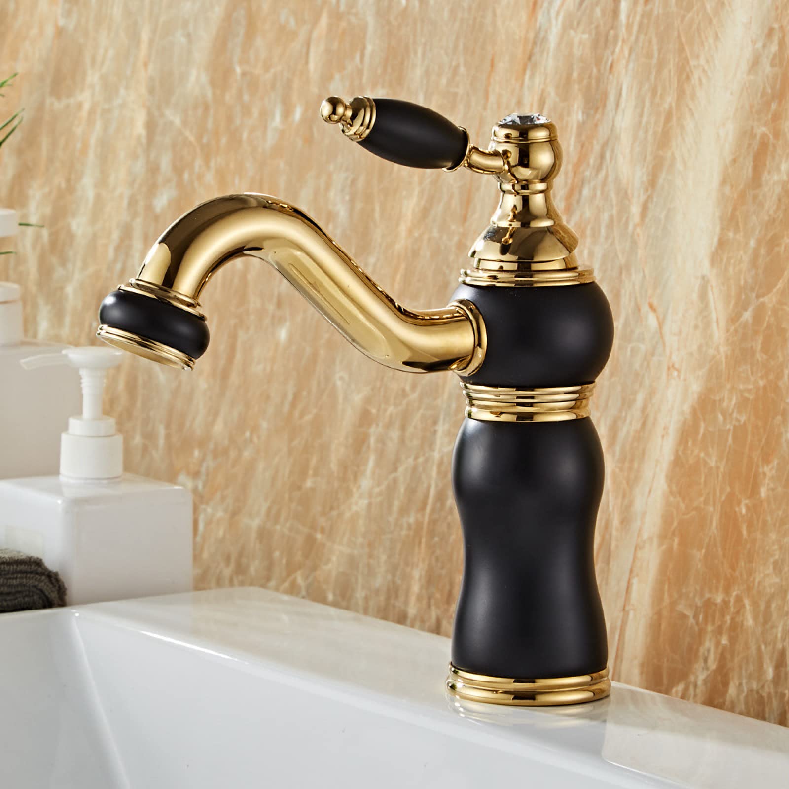 Robinet de lavabo en laiton antique pivotant à 360° pour vasque vintage