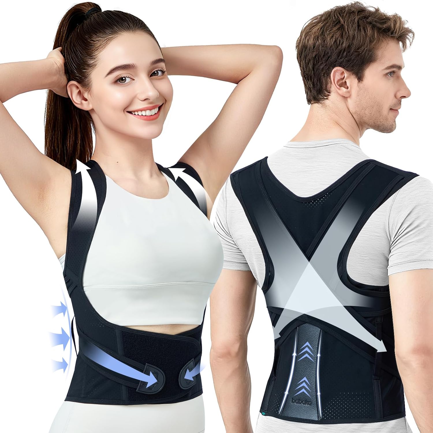 babaka Back Brace Posture Corrector for Women and Men, Adjustable Shoulder Brace for Upper and Lower Back Pain Relief – Improve Posture Correct Hunchback Slouching Kyphosis (Large, Waist: 31.5″-37.4″”)