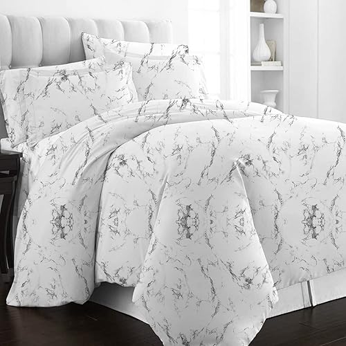 Miniatura 5 de Funda de edredón 100% algodón tamaño Queen estampado de mármol gris pardo Carrara, 400 hilos de fibra larga, funda de edredón de satén Queen con