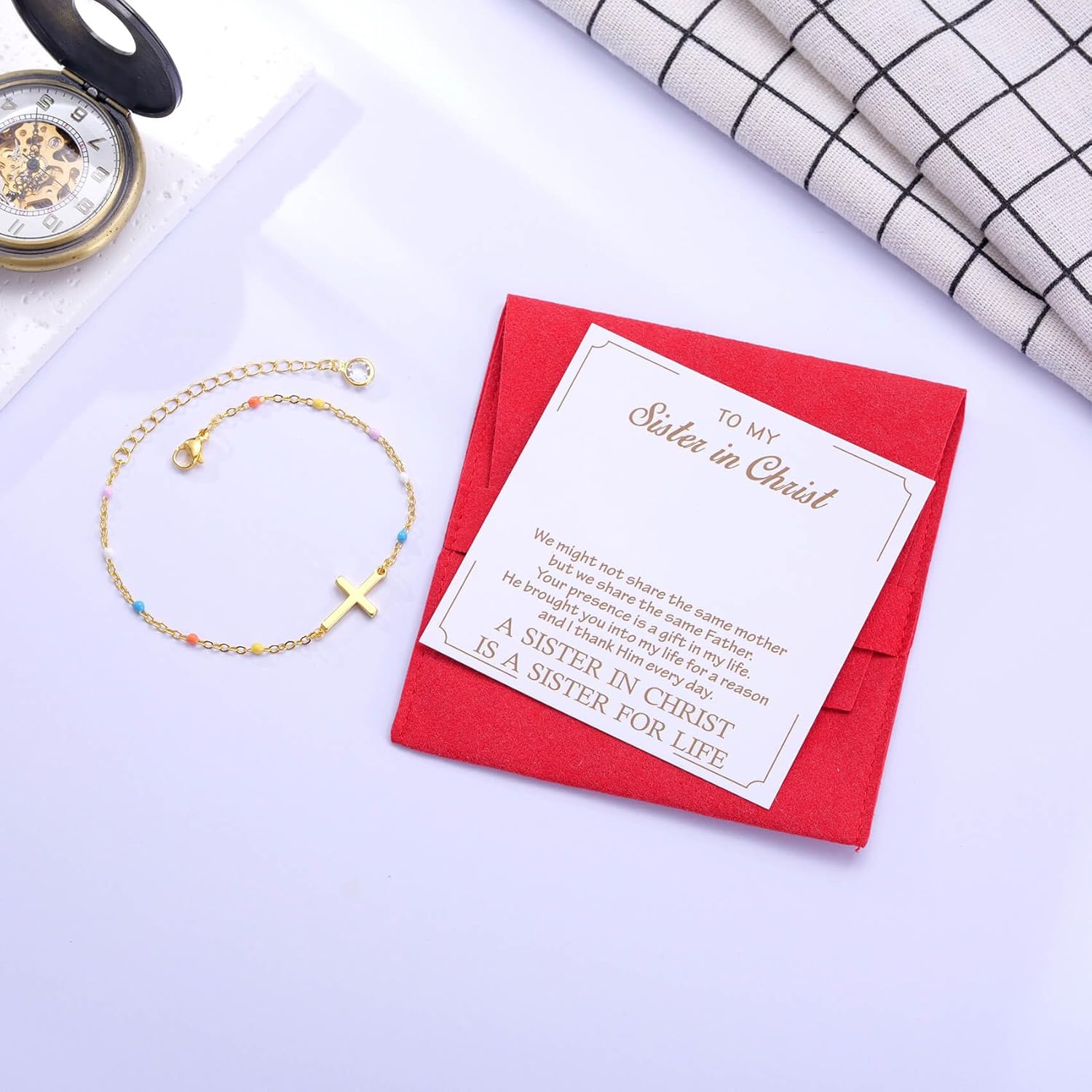 Kvekstio Christian Gifts Faith-Based Adjustable Stainless Steel Gold Cross Charm Bracelet Gift for Women, Baptism Jewelry - Image 6