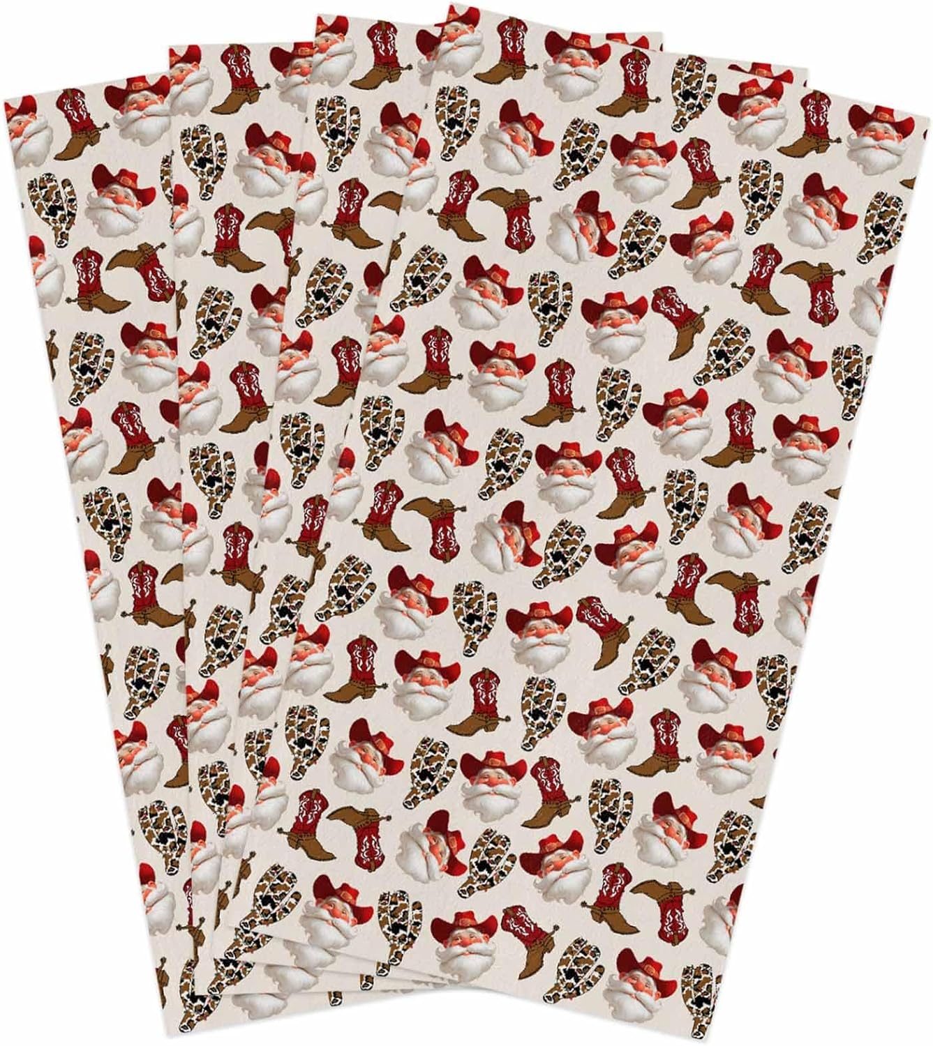 Christmas Kitchen Towels Set of 4 Western Cowboy Santa Claus Dish Towels and Dishcloths Sets Tea Towel Western Cowboy Boot Cactus Absorbent Hand Towels for Kitchen Bathroom Xmas Holiday Decor