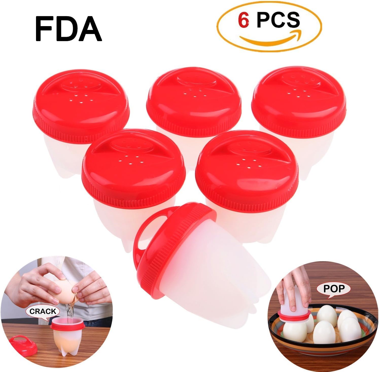 HaWenny 6 Pack Egg Cooker,Hard & Soft Maker,Egg Cups ,No shell,BPA Free,Non Stick Silicone,Boiled,As Seen On TV
