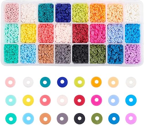 PH PandaHall 9120 cuentas de arcilla Heishi, cuentas de disco de vinilo de 0.157 pulgadas, 24 colores, cuentas de arcilla polimérica, cuentas planas