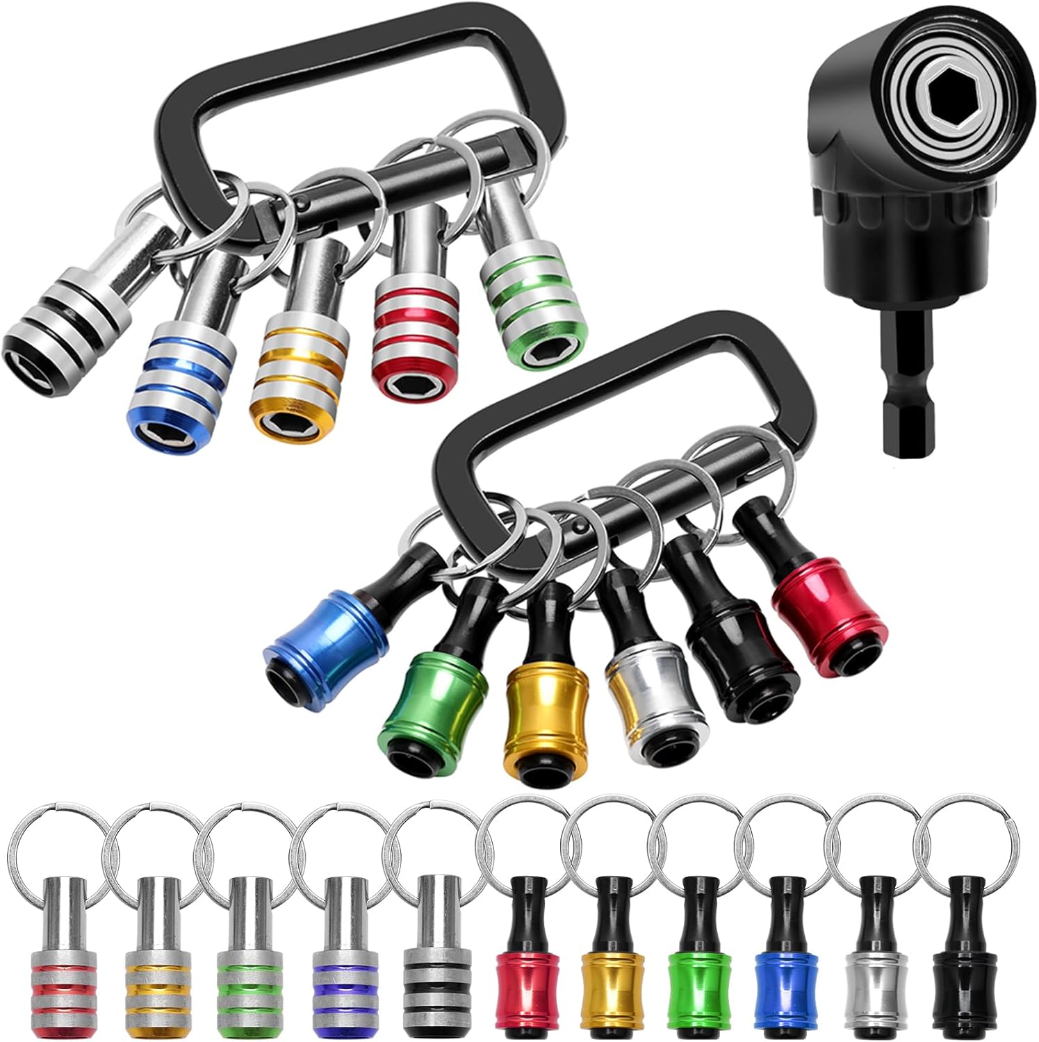 12PCS Drill Bit Holder Keychain, 11PCS Bit Holder Cool Gadgets/ 105° Right Angle Drill Driver for Impact Driver Extension