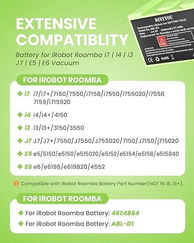 Miniatura 4 de DINTYOU Reemplazo de batería de vacío I7 para iRobot Roomba i7 e i Series Batería de iones de litio Roomba e E5 E6 E5150 E5152 E6198 e i i3 3150 i3+