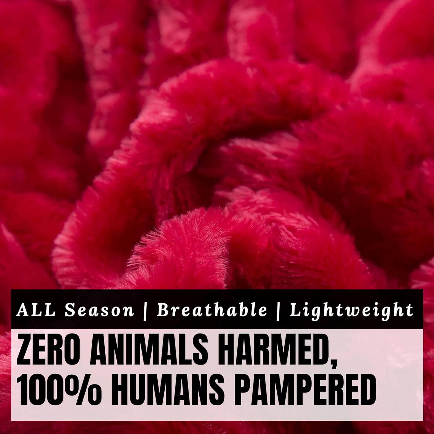 DaDa Bedding Valentine's Romantic Red Faux Fur Throw Blanket - Fluffy Lovely Hearts Plush Sherpa Backside Fleece for Lap or Sofa - Cuddly Gift for Her Embossed Solid Pomegranate Merlot - 50" x 60" - Image 3