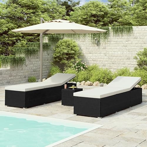 KTHLBRH Tumbonas de patio de 3 piezas con mesa de té de poliratán negro sillas de salón al aire libre tumbona de patio para jardín balcón piscina disponible en Yaxa Colombia