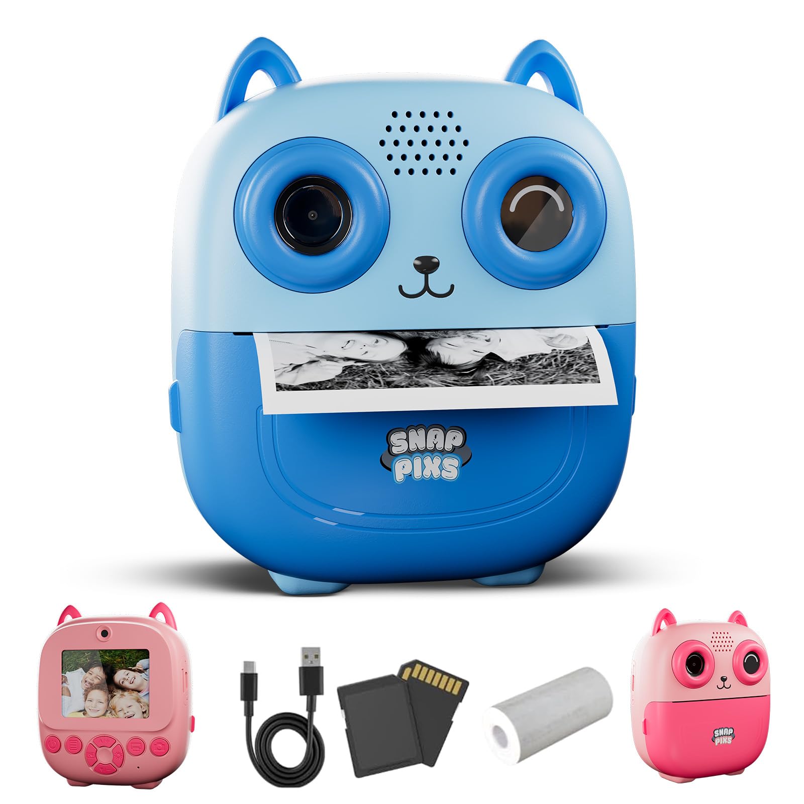 SnapPix Instant Kids Photo Camera with Printing Paper and SD Card, 20MP, Kids Photo Camera, Gift for 3-14 Years Old Boys (Blue and Pink) (Blue)