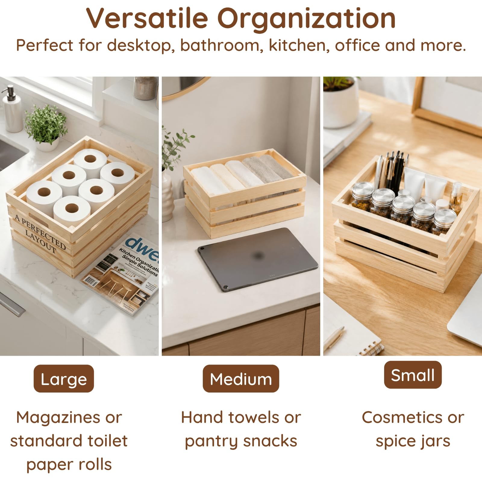 Youeon Lot de 3 caisses gigognes rustiques en bois avec poignées - Caisses décoratives en bois pour cuisine, bureau, chambre à coucher, placard, décoration rustique