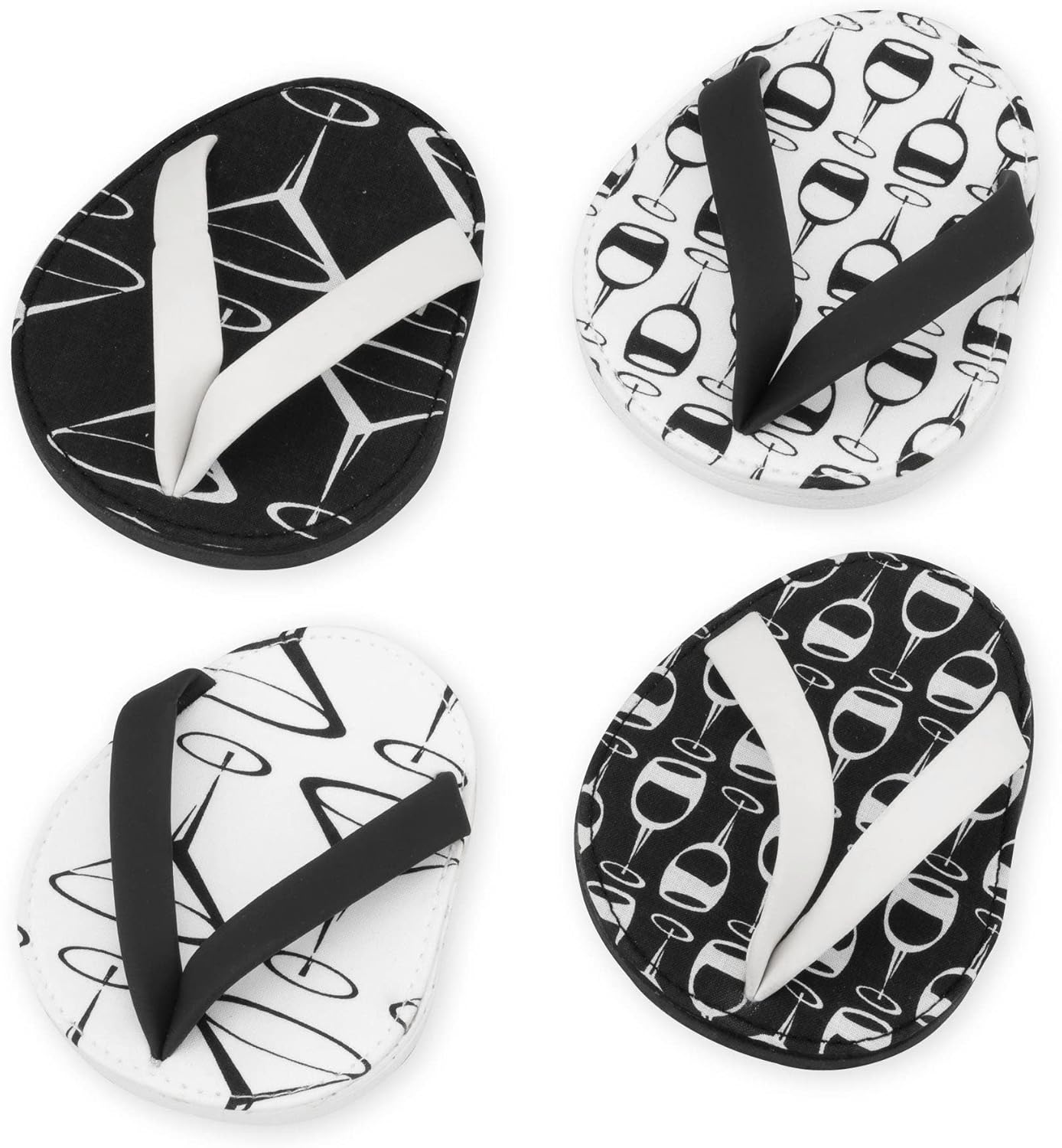 Drinkwear 4-Piece Black and White Flip Flop Coasters for Wine, Beer and Cocktail